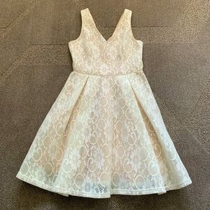 Soprano Tan Dress With Cream Lace Outer Shell